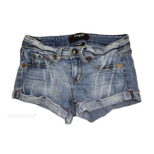 Fragile Blue Jeans Womens Junior Sz 1 Mini Shorts Booty Stretch Denim Shorty